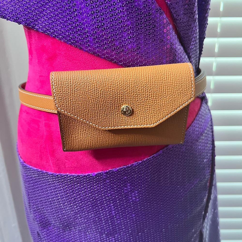 Brown Epsom Leather Lock Belt with Belt Bag and Gold Hardware Adjustable sizing